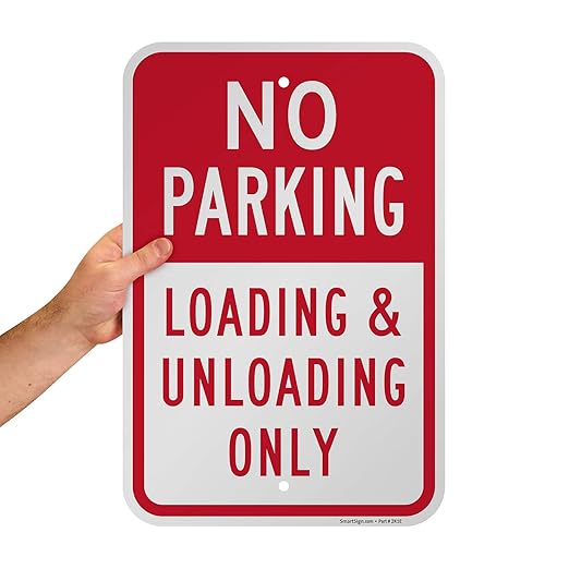SmartSign 18 x 12 inch “No Parking - Loading And Unloading Only” Metal Sign, 63 mil Laminated Rustproof Aluminum, Red and White