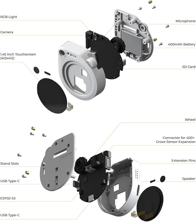 SenseCAP Watcher W1-A AI Agent with Clear Enclosure, ESP32S3 Processor, Microphone, Camera, Speaker, Voice Control