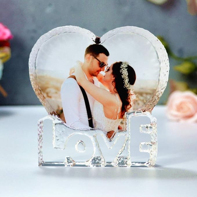 FANF&YKPY Personalized Crystal Custom Color Pictures - Heart-shaped Crystal Photo Frame, Birthdays, Wedding Anniversaries gift for her, Wedding Gifts, for Girlfriends, Husbands,Wife,Friends