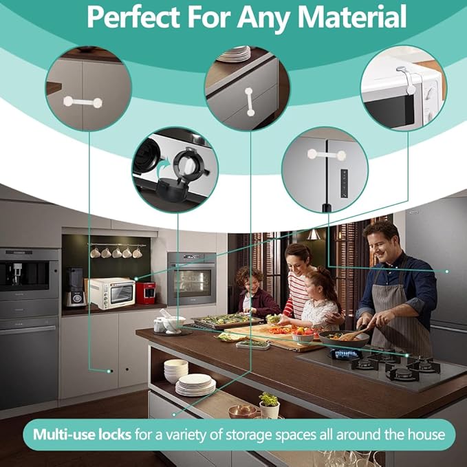 Press Gas Stove Knob Locks,6 Pack Stove Knob Safety Covers and 2 Pack Cabinet Door Child Lock with Strong Double-Sided Tape,Heat-Resistant Gas Stove Knob Protectors for Child Safety/Pet Safety