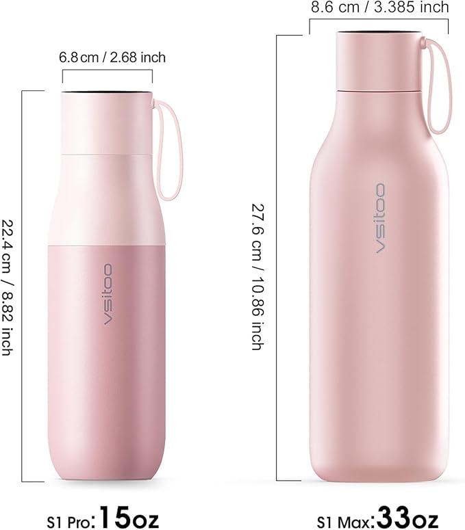 VSITOO 33oz Smart Self Cleaning Water Bottle,Insulated Water Bottle with Stainless Steel, BPA-Free, AI Self-Clean, 30-Day Battery, Magnetic Charging for Travel, Gym or Office, Pink