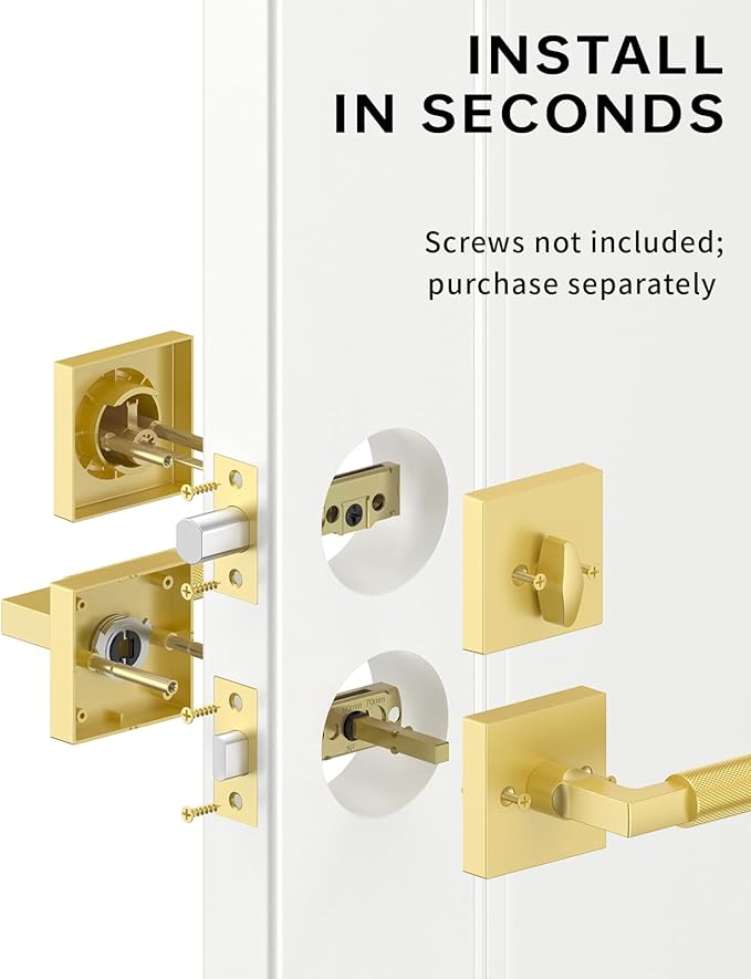 Asidrama Premium Gold Zinc-Alloy Front Door Lock Set: Double Cylinder Deadbolt, Heavy Duty Security Handleset for Left/Right Exterior Doors, Universal Entry Locks (1 Pack)
