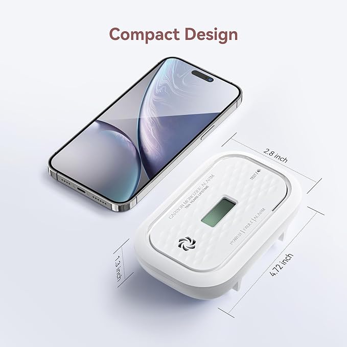 2 Pack Carbon Monoxide Detectors,10 Year Battery Carbon Monoxide Alarm, CO Detector with LCD Display, 3 LED Lights CO Alarm for Home