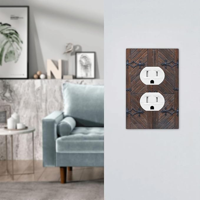 Decorative Outlet Covers Vintage Brown Wood Barn Door 1 Gang Duplex Light Switch Cover Plate Unique Wall Plate Electrical Switch Plate Covers for Farmhouse Home Decor (2 Pack)