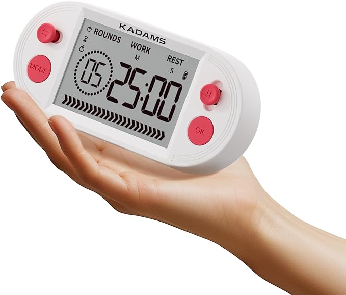 KADAMS Pomodoro Timer for Productivity Interval Countdown for Study Exams Gym Workouts Exercise HIIT Tabata -Magnets, Stand (Red)