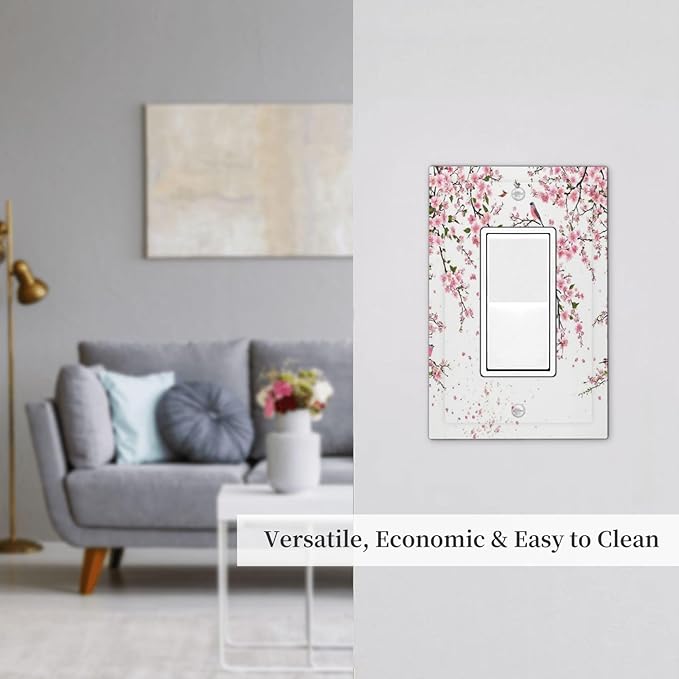Decorative Outlet Covers Rustic Plum Blossom Pink Flowers 1 Gang Rocker Light Switch Cover Plate Single Decora Light Switch Covers Wall Plate Faceplate for Bedroom Decor (2 Pack)