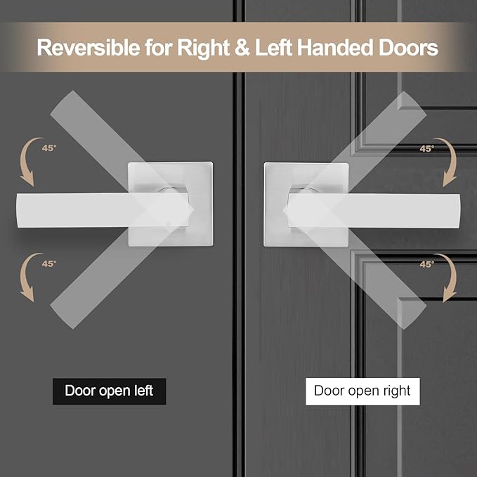 Square Passage Door Lever, Heavy Duty Interior Door Handles for Hallway& Closet Non-Locking Door Knob in Satin Nickel Keyless Door Lockset for Right & Left Side Door, 8 Pack