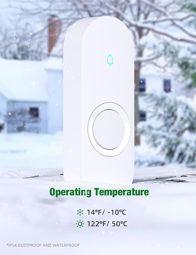 AIDA Lighted Wireless Doorbell, Home Waterproof Doorbell 1,000ft Range, 5 Volume Levels with 58 Doorbell Chimes & LED Flash (White, Doorbell with 2 Buttons & 2 Receivers)