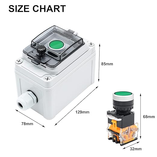 IP67 Button Switch Outdoor Waterproof Box Green Self-Locking Junction Box Button with Protective Cover Anti-misoperation Switch(AC/DC 6A-110V/3A-240V/2.5A-380V)