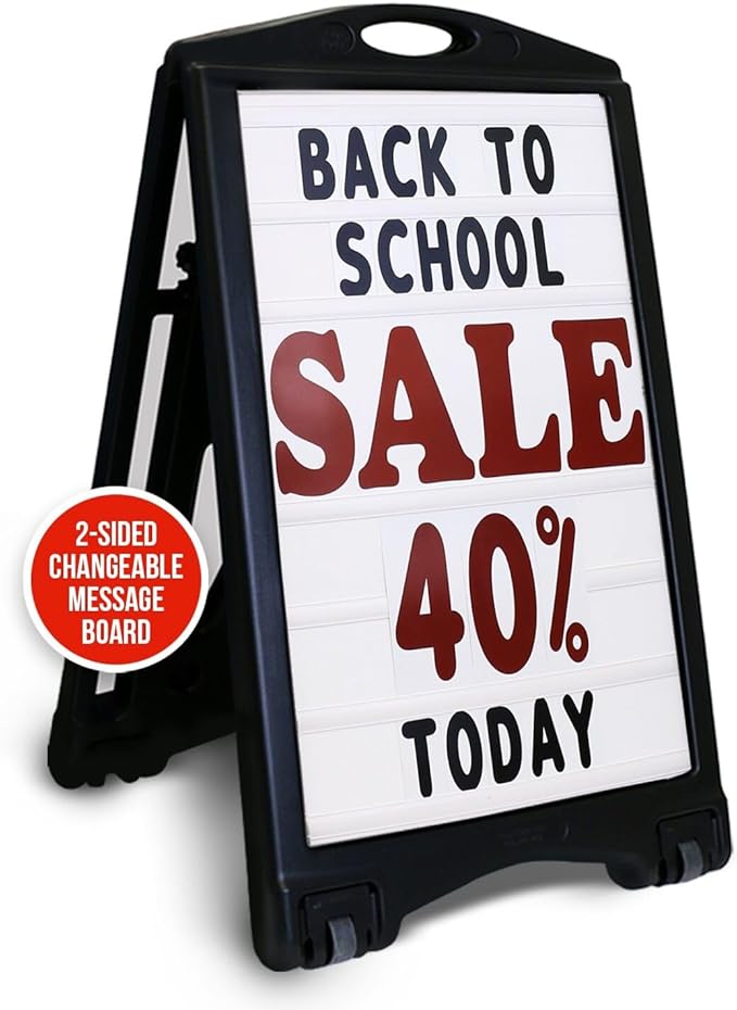SmartSign 24"x36" Changeable Message Sign Board Sidewalk Sign, Standard Portable BigBoss & Letter Kit for Outdoor, Business, Large Black Standing Frame with Wheels, USA-Made