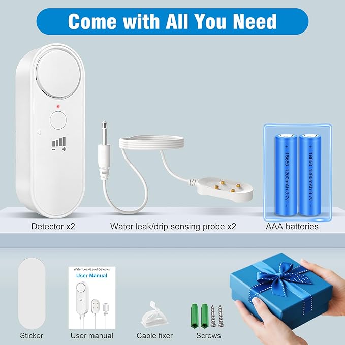 Daytech 3in1 Water Alarm for Basements with 6.5ft Detection Cable Water Sensor for Bathroom Water Leak Detectors for Home RV Kitchen Sump Pump Alarm for Water Heater Washing Machine Sink (4 Pack)