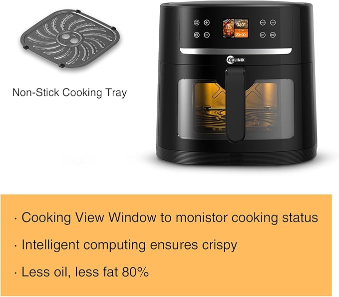 8.5QT Large Air Fryer, AI Intelligent Recognition Airfryer with Clear Window, Touch Controls with 12 AI Functions, Shake Reminder, Nonstick, Fit for Family, Black