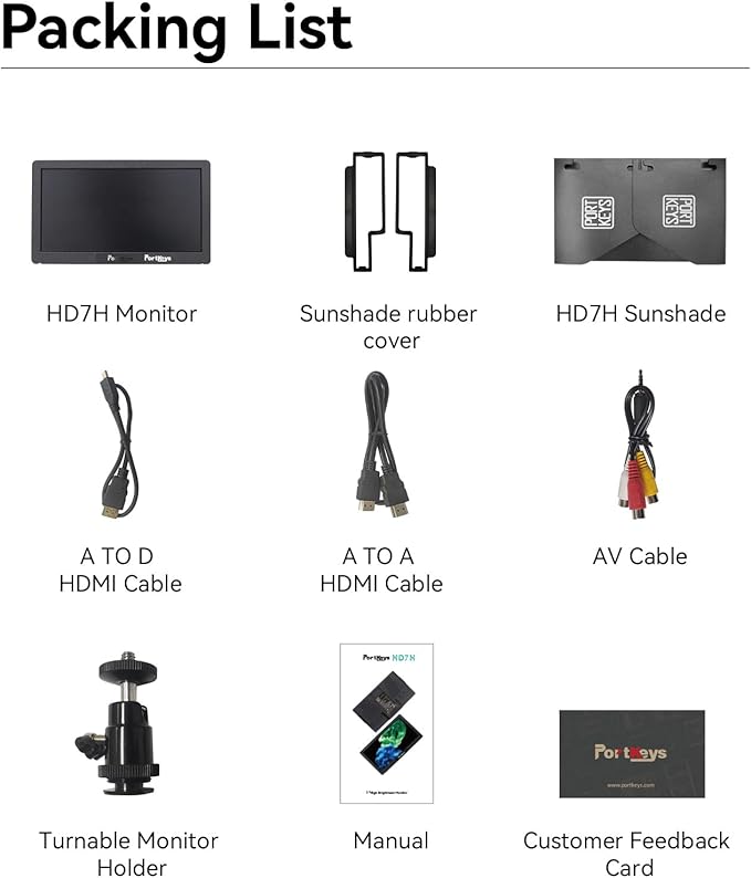 Portkeys HD7H 7'' Camera Monitor 1000nit High Brightness Field Monitor with Top Shortcut Keys Suitable for DSLR Camcorder