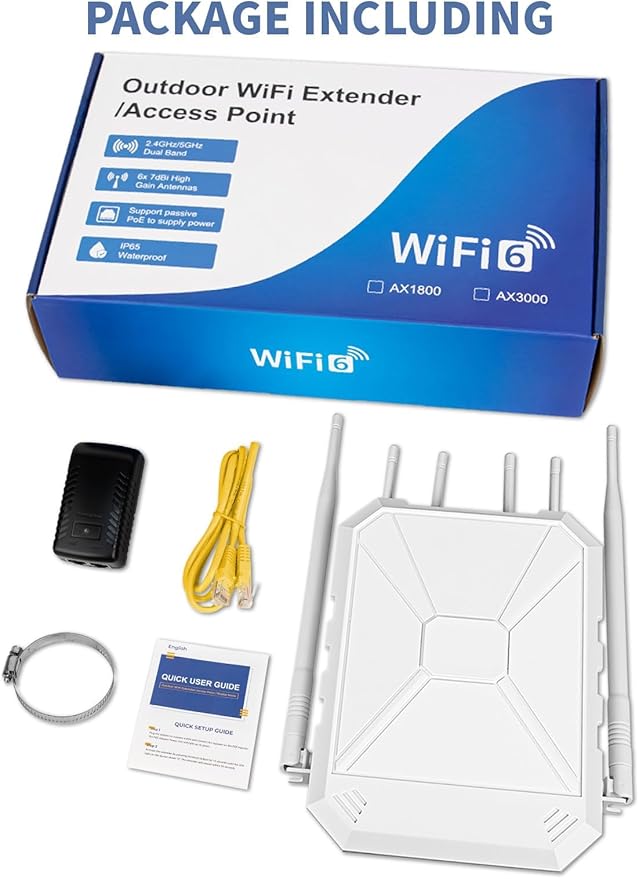 AX3000 Outdoor WiFi Extender, Dual Band 5G+2.4G Outdoor Long Range Extender Signal Booster with POE, Wi-Fi 6 Wireless Access Point, Wireless Outdoor Repeater, Compatible Starlink for Farm Camping RV