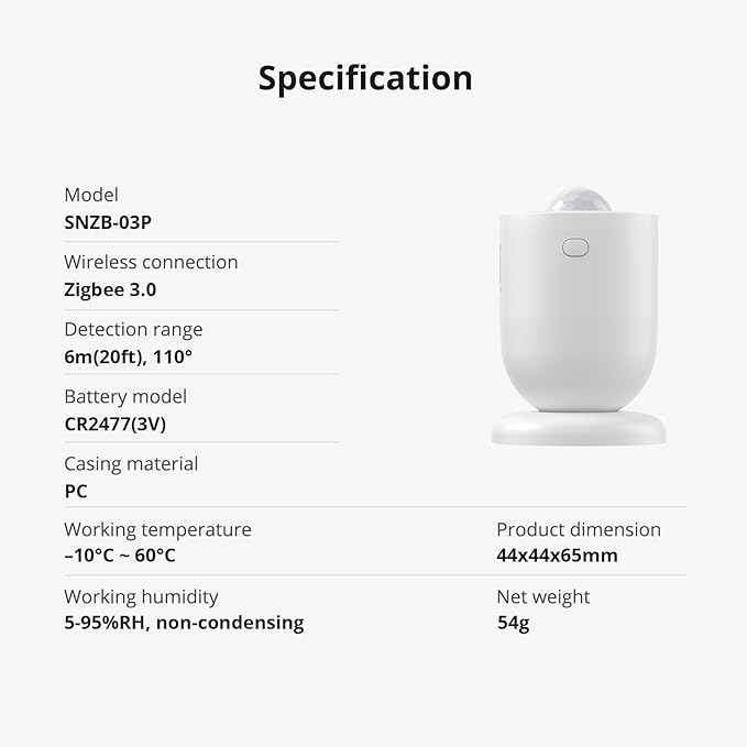 SONOFF SNZB-03P Zigbee Motion Sensor, 3-Year Battery Life, for Alert System and Automations Wireless Motion Detector, SONOFF Zigbee Bridge Required, Batteries Included(2 Pack)