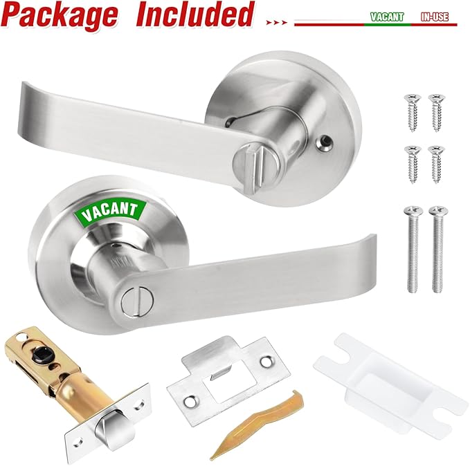 Bathroom Indicator Privacy Door Lock, Vacant Occupied Lock, Large Vacant or In-Use Door Handle, ANSI Grade 2 Commercial Grade, Satin Chrome
