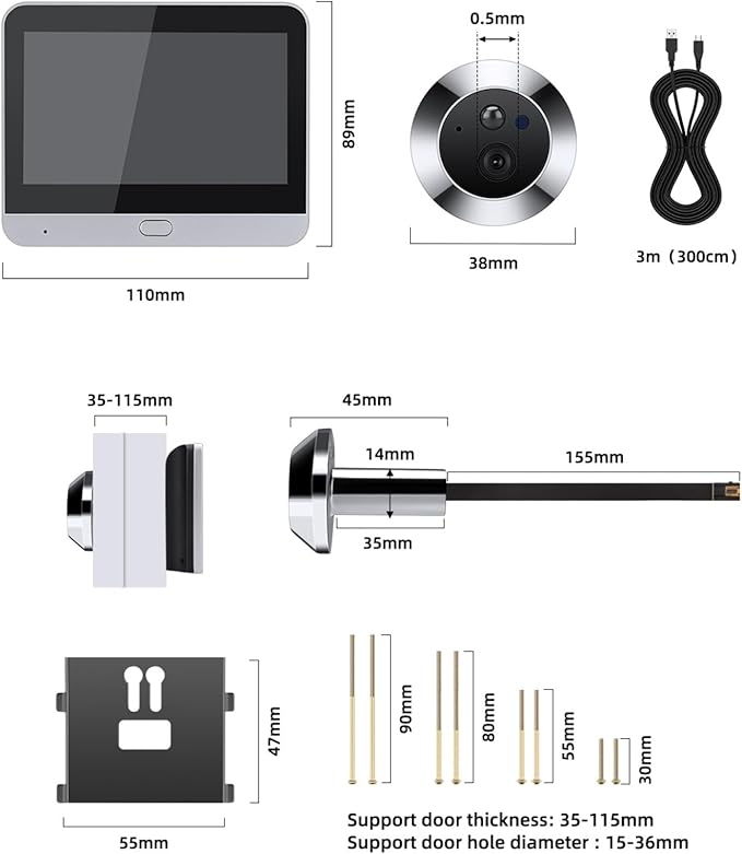 Digital Door Peephole, Digital LCD Security Camera 1080P with 4.3 inch Monitor, 120 Degree Peephole Viewer, IR NightVision, Motion Detection, Two Way Intercom