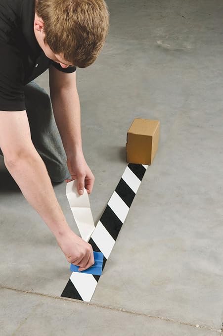 Brady - 104349 ToughStripe Nonabrasive Diagonal Stripes Floor Marking Tape, 100' Length, 3" Width, Black and White (Pack of 1 Roll)