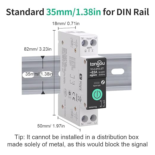 Zigbee 3.0 Smart Switch| 1‑63A Adjustable DIN Rail 1P+N| Support Tuya/Smart Life Remote Control| Over-Current Protection| Smart Home Real-time Energy Monitoring| Voice Control| FCC Certified