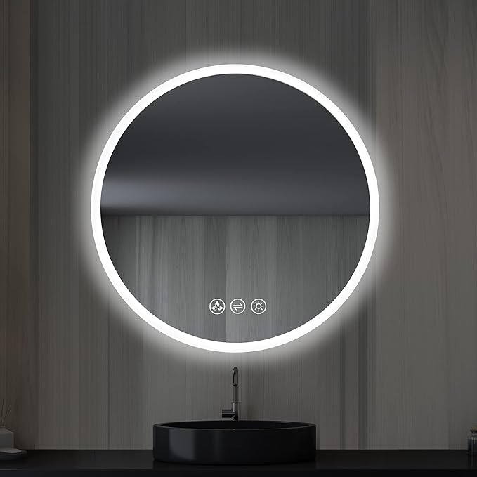 Blossom 24 Inches Large Modern LED Round Bathroom Vanity Mirror, Color Temperature Adjustable, Anti-Fog Dimmable Lights, Easy to Install, Wall Mounted Makeup Mirror with Smart Touch Button