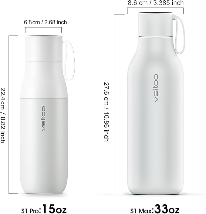 VSITOO 33oz Smart Self Cleaning Water Bottle,Insulated Water Bottle with Stainless Steel, BPA-Free, AI Self-Clean, 30-Day Battery, Magnetic Charging for Travel, Gym or Office, White