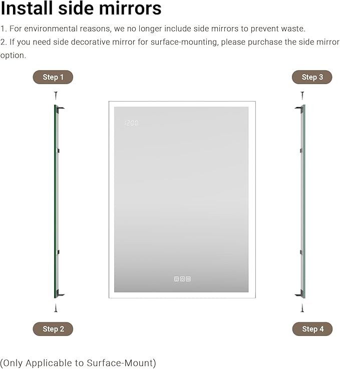 Side Mirrored Kits, 4'' W x 30'' H Decorative Side Mirrors Set of 2 for 30-Inch-Height Front & Backlit Lighted Mirror Cabinet Surface-Mounting-Use Only (for Model-Terri)