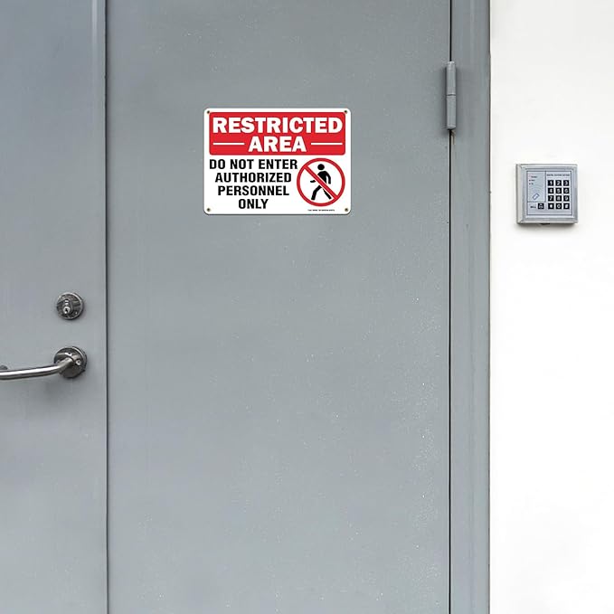 Restricted Area Do Not Enter Authorized Personnel Only Sign - 4 Pack - 10 x 7 Inches Rust Free .040 Aluminum - UV Protected, Waterproof, Weatherproof and Fade Resistant - 4 Pre-drilled Holes
