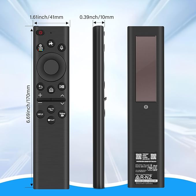 AI Solar Voice Remote Compatible with Samsung Smart TVs 2018–2025, Bluetooth Rechargeable Remote with Solar Charging, USB-C Port, Smart Assistant Control & App Shortcut Buttons