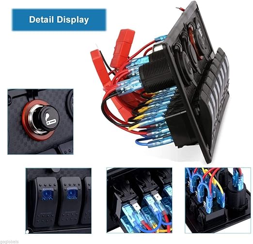 MKING Marine Switch Panel - 8 Gang Waterproof Rocker Panel With Circuit Breaker, USB & Type-C Charger, Digital Voltmeter, Cigarette Socket, 12V Blue LED