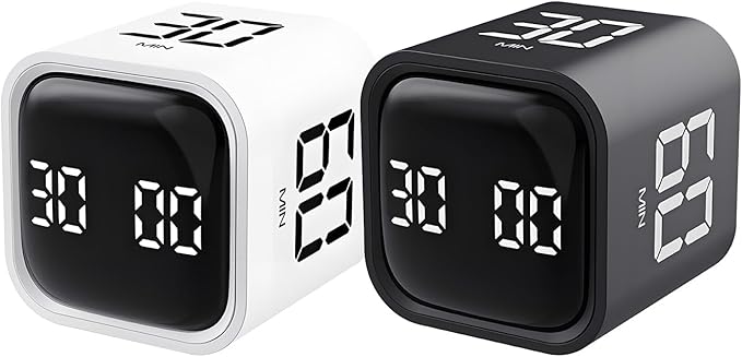 Pomodoro Timer, Cube Productivity Timer with Adjustable Sound and Vibration Alert, Ideal for Work, Office, ADHD, Study, and Tasks - 5/10/30/60 Minutes & Custom Countdown - White