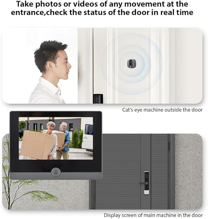 WiFi 1080P Video Doorbell Camera, 2.4GHz Peephole Camera Door Viewer with 4.3inch LCD Display, 120 Degree View Angle, Night Vision, Motion Detection, 2-Way Audio, Rechargeable Battery