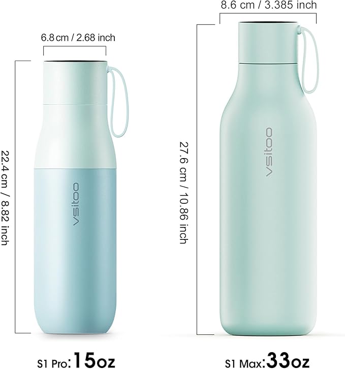 VSITOO 15oz Smart Self Cleaning Water Bottle,Insulated Water Bottle with Stainless Steel, BPA-Free, AI Self-Clean, 30-Day Battery, Magnetic Charging for Travel, Gym or Office, Blue