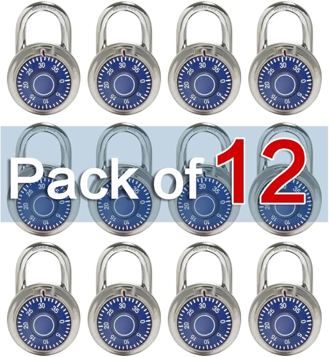 LanuBe Standard Dial Combination Lock, 2 inches. Wide, with Different Combinations, Blue Turnplate, Pack of 12; Lock for School, Employee, Gym Sports Locker, Case, Toolbox
