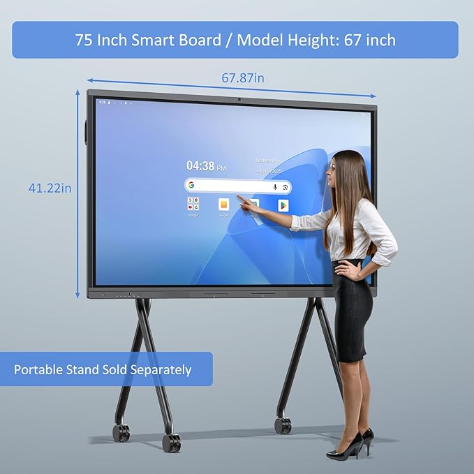 Shiarffe X5 Smart Board 4K Interactive Whiteboard EDLA-Certified All-in-One Touchscreen Digital Display Built-in 48MP Camera Mics and Speaker for Classrom Hybrid Work