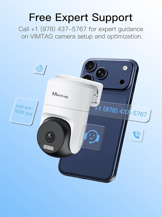 VIMTAG Cameras for Home Security, 2.5K Outdoor/Indoor Camera, 360Β° Pan/Tilt Outside House Surveillance for Pet/Dog/Nanny/Baby, Motion Tracking, Color Night Vision, 2-Way Audio, Cloud/SD Card Storage