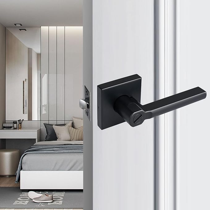 Privacy Door Lever, Heavy Duty Bathroom Bedroom Handle Lock, Keyless Interior Knobs, Matte Black, Reversible for Right&Left Handed, 10Packs