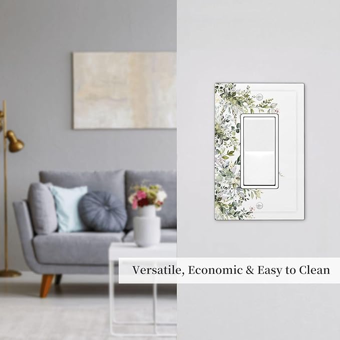 Decorative Outlet Covers Rustic Eucalyptus Leaves Green Leaf 1 Gang Rocker Light Switch Cover Plate Single Decora Light Switch Covers Wall Plate Faceplate for Home Decor (2 Pack)