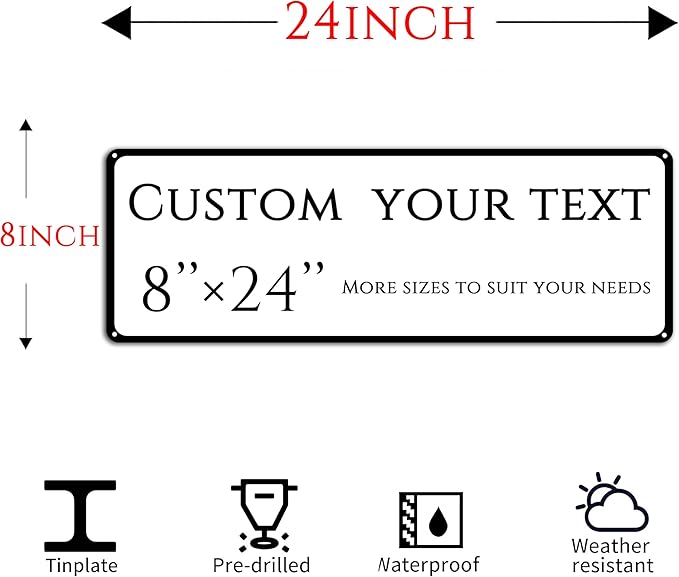 Custom Sign, Custom Indoor/Outdoor Decorative Sign,Reflective,Aluminum Weatherproof Metal Sign Multiple Sizes, Customize for street Business, Workplace, office, Home, Delivery Signs(8 * 24 Inch)