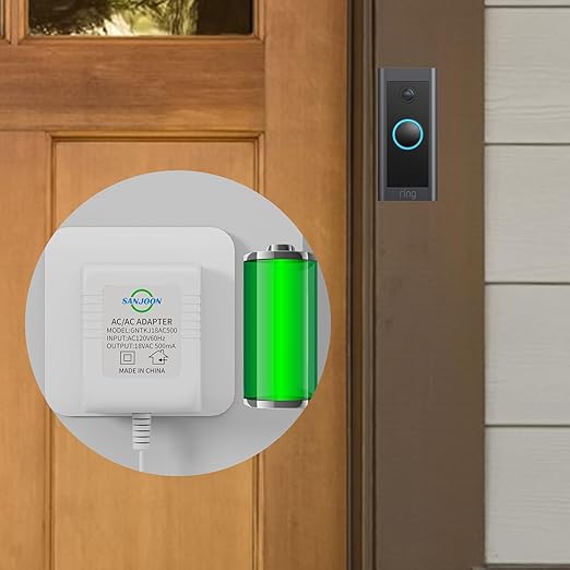 18V Video Doorbell Power Transformer,18Volt 500MA Doorbell Power Adapter, Compatible with Ring, Nest, Wyze, Arlo Wireless Video doorbell(26ft Cable,White)