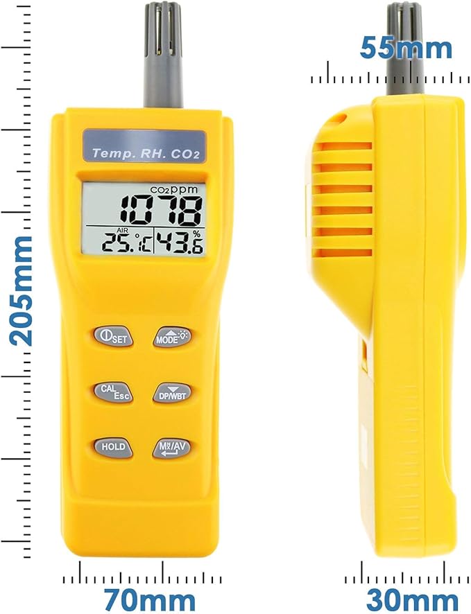 CO2 Meter Portable CO2 Detector Digital CO2 Monitor with Alarm Function Carbon Dioxide Temperature and Humidity Meter, NDIR CO2 Sensor Indoor Air Quality Monitor for Home Office Grow Room