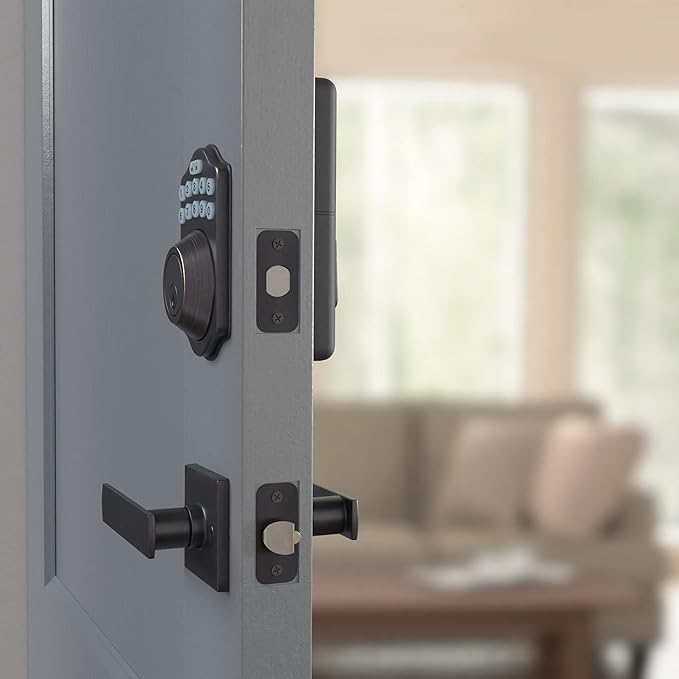 Amazon Basics Traditional Electronic Keypad,Keyless Entry Door Lock Deadbolt with Handle Set, Key Pad Front Door with Knob, Traditional Door Locks for Front Door Handle, Oil Rubbed Bronze, 1-Pack