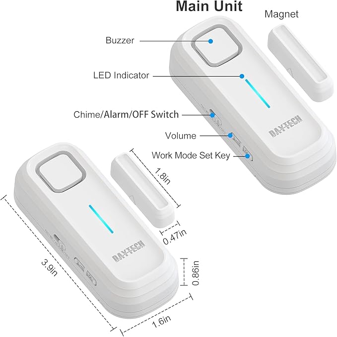 DAYTECH Refrigerator Door Alarm Freezer Door Left Open Alarm with Delay 1/2/3/4 mins Window Door Ajar Alarm Fridge Alarm 0 to 120 dB for Freezer Home Store Business Office 3 Sets White
