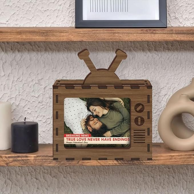 Custom Wooden TV Photo Frame for Couple, Personalized Valentine Love Display for Couples Newlyweds Husband Wife, Custom Valentine Gifts for Couple