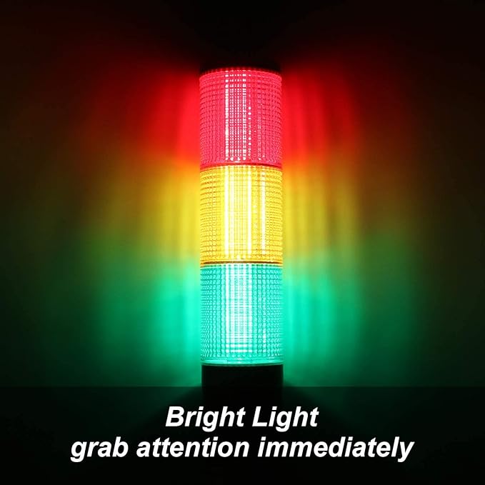Tower Stack Lights, Industrial Warning Signal Lights Tower Lamps Column, Factory Workshop Safety RGB Signal Indicator, LED Andon Lights (12V, 3 Layers, Without Sound)