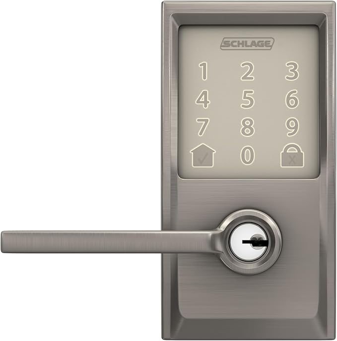 Schlage FE789WBCEN619LAT Encode Century WiFi Latitude Lever Smart Keyless Entry Touchscreen Door Lock, Satin Nickel