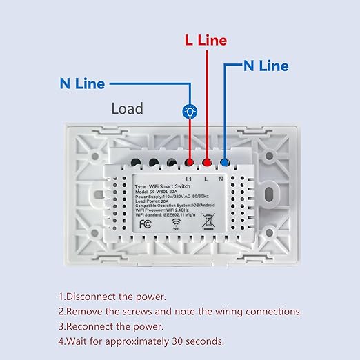 Smart Light Switch 20A 118X72X34MM Need Neutral Wire,2.4GHz Wi-Fi Touch Switch,Work with Smart Life/Tuya App, Compatible with Alexa and Google Home, White 1 Gang