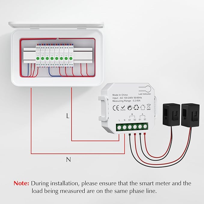 eMylo 2 Channel WiFi Power Meter 80A+80A Smart Power Monitor,Clamp Ammeter Power Monitor,2.4GHz WiFi,Real Time Monitoring,Smart Life/TUYA APP, Compatible with Alexa and Google Assistant
