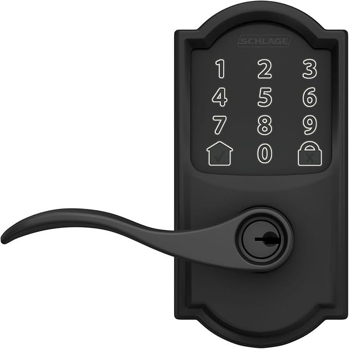 Schlage FE789WB CAM 622 Acc Encode WiFi Accent Lever Smart Lock, Keyless Entry Touchscreen Door Lock with Camelot Trim, Matte Black
