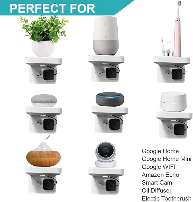 ALLICAVER Outlet Shelf, (Horizontal Decora Standard) Bathroom Wall Holder with Built-in Cable Management, Wall Organizer for Smart Home Decor Space Saving Electric Toothbrush Use as Echo Holder