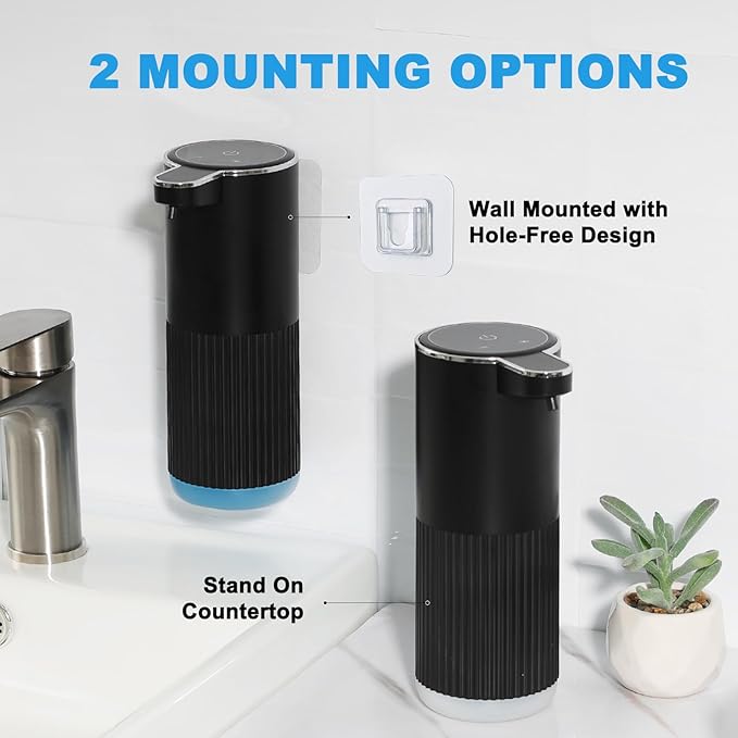 Automatic Foaming Soap Dispenser, 2 Pack Black Touchless Foam Hand Soap Dispenser Bathroom, 13.5 Fl Oz Plastic Electric Auto Foaming Dish Soap Dispensers Wall Mount for Kitchen